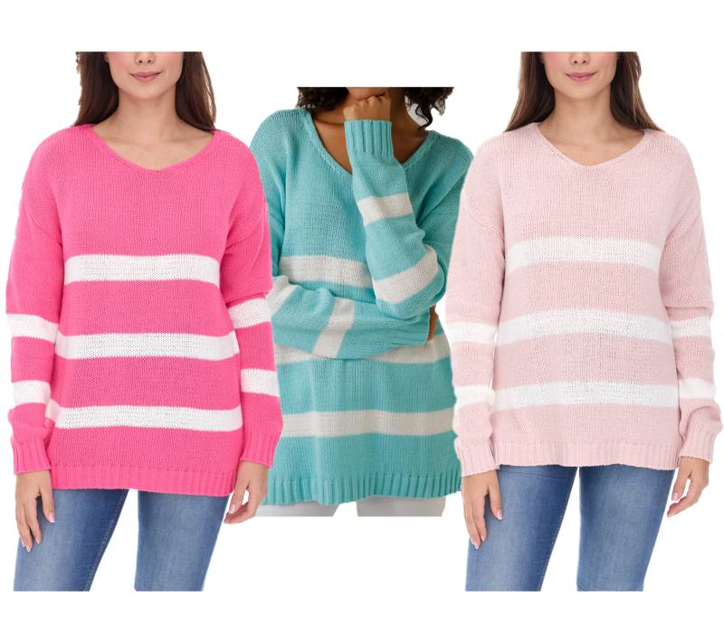 Aniston CASUAL Damen Strick-Pullover mit Baumwollanteil Alltags-Pullover Langarm-Shirt Pink, Rosa oder Türkis von Aniston