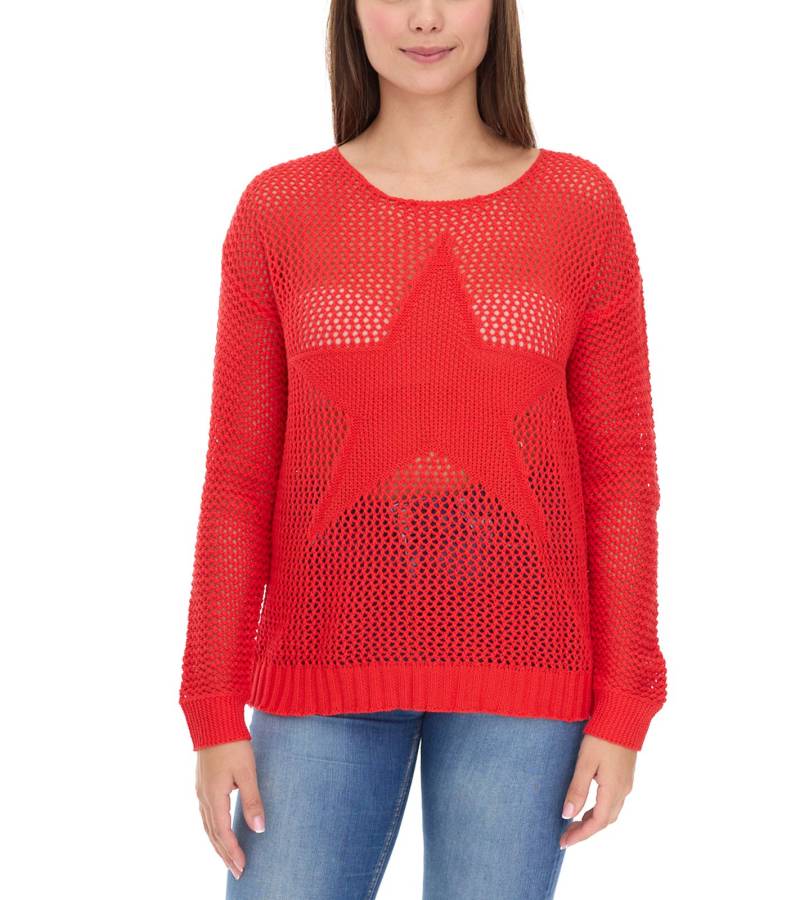 Aniston CASUAL Damen Strick-Pullover mit Lochmuster modischer Alltags-Pulli 54941968 Rot von Aniston