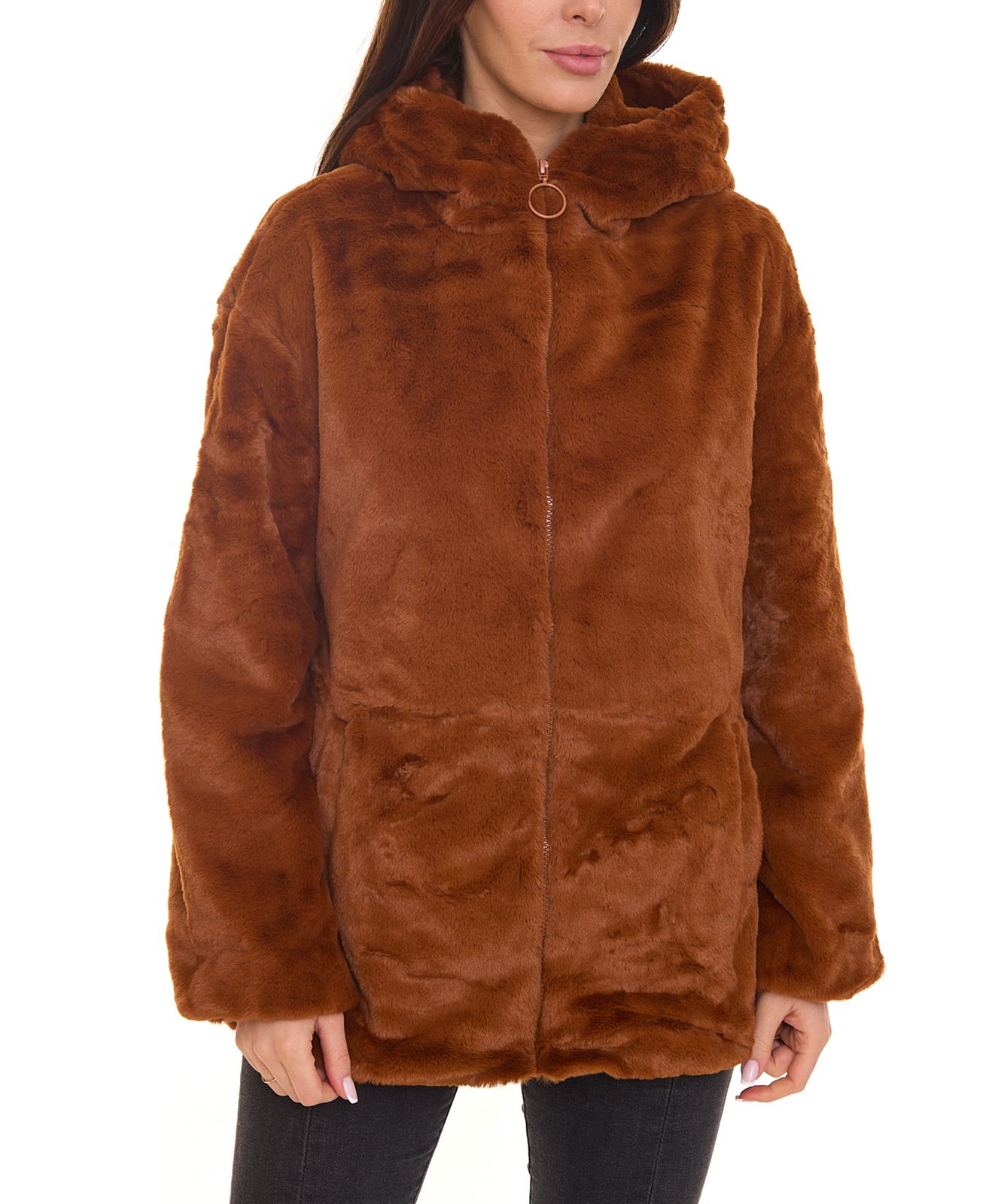 Aniston CASUAL Jacke weiche Damen Übergangs-Jacke aus Kuschelfell mit Kapuze 92036766 Braun von Aniston