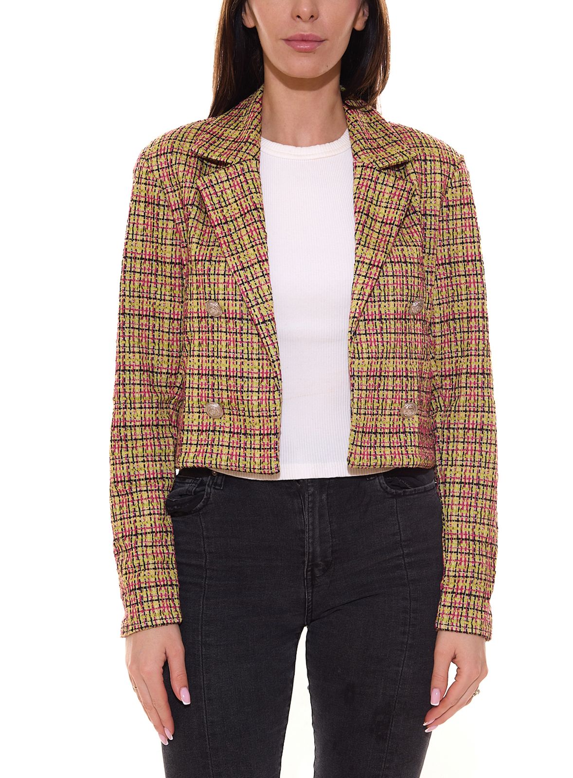 Aniston CASUALS Damen Blazer Kurzblazer mit Zierknöpfen 96699747 Grün/Bunt von Aniston