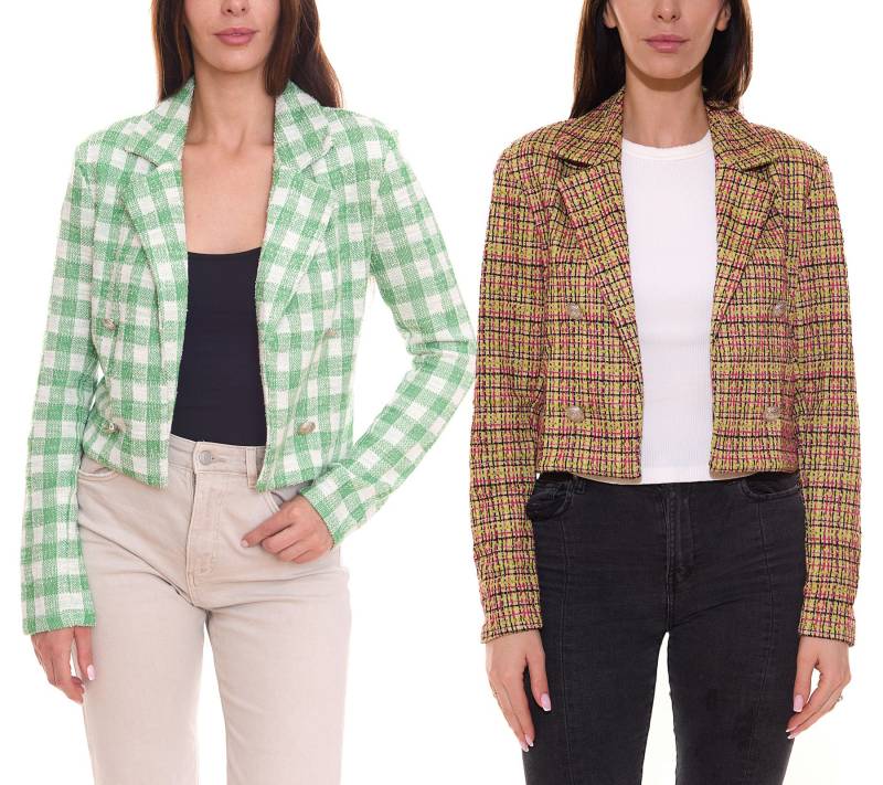 Aniston CASUALS Damen sportlich eleganter Kurz-Blazer mit Zierknöpfen Grün/Bunt oder Grün/Weiß von Aniston