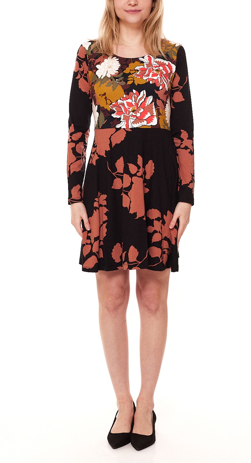 Aniston Casual Mini-Kleid Damen Jersey-Kleid mit Blütendruck 68471124 Schwarz/Bunt von Aniston