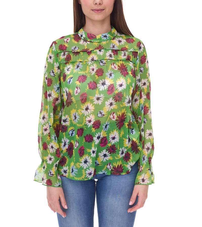 Aniston Damen Sommer-Bluse transparente Chiffon-Bluse mit Allover-Blüten-Print 13940242 Grün/Bunt von Aniston