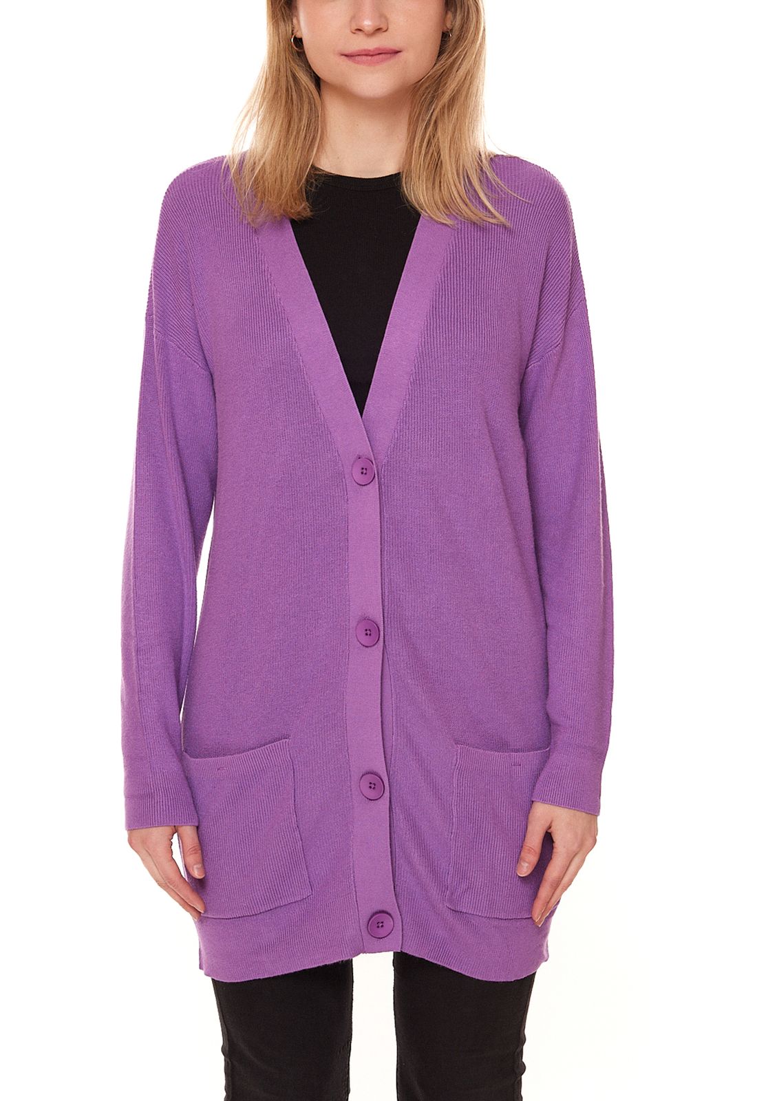 Aniston Damen modische Strick-Jacke stylischer Cardigan mit Knöpfen 27484431 Violett von Aniston