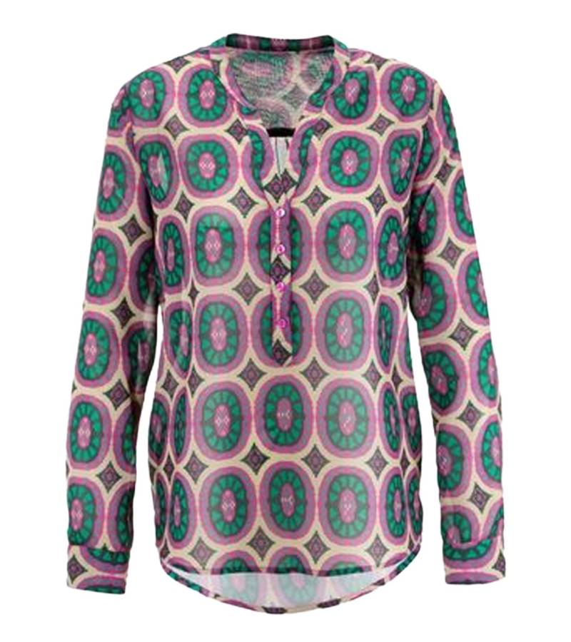Aniston SELECTED Damen Bluse Sommer-Bluse modisches Langarm-Shirt 91819328 Grün/Lila/Beige von Aniston