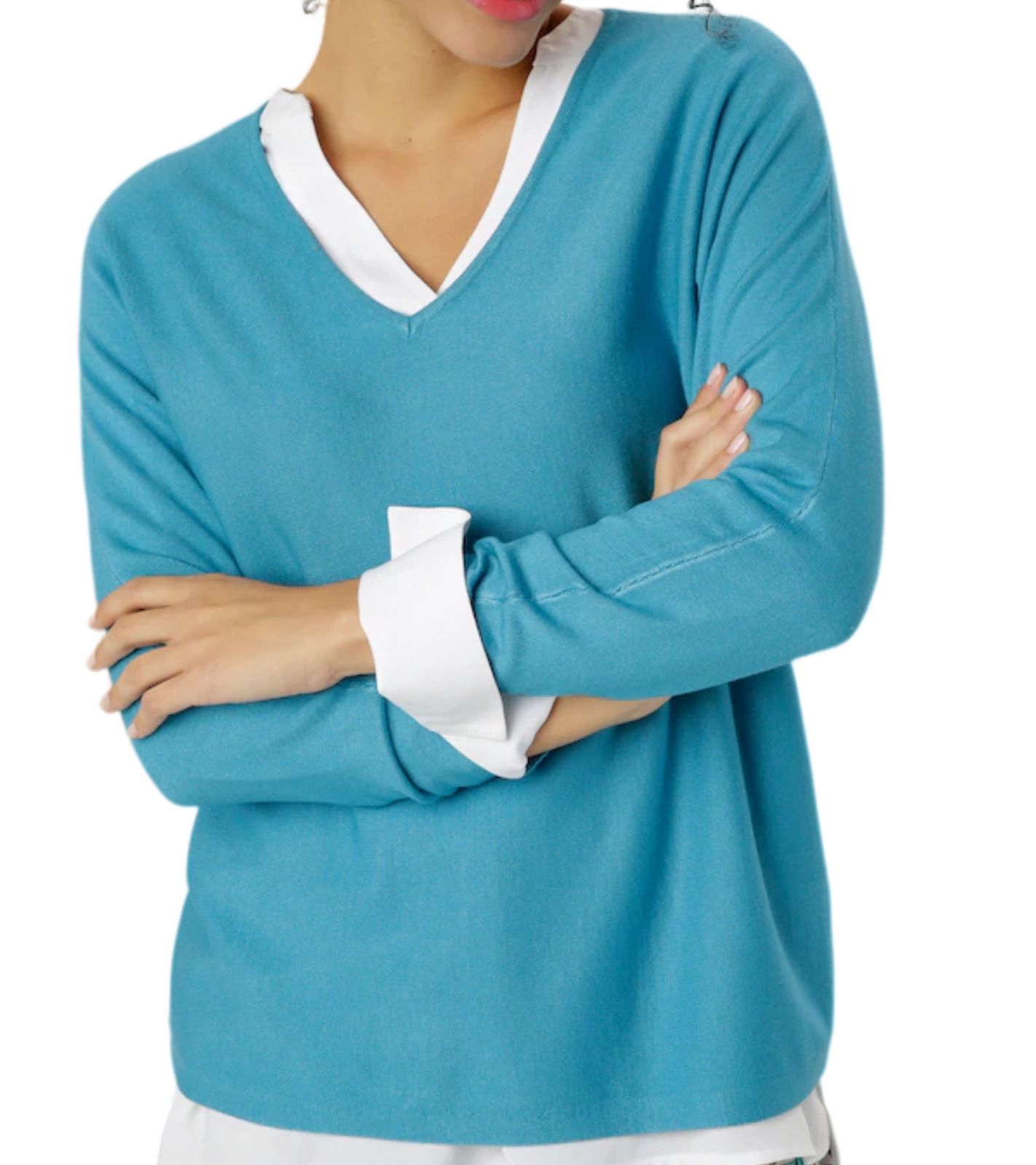 Aniston SELECTED Damen Feinstrick-Pullover Freizeit-Pullover mit V-Ausschnitt 14473407 Hellblau von Aniston