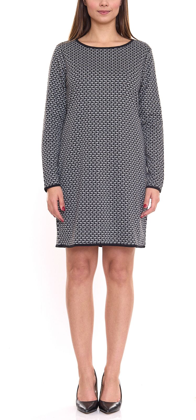 Aniston SELECTED Damen Kleid mit Allover-Print Langarm-Kleid 78746568 Schwarz/Weiß von Aniston