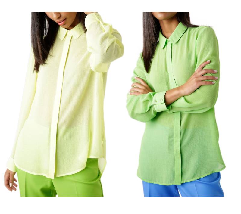 Aniston SELECTED Damen Sommer-Bluse Langarm-Shirt mit Kent-Kragen sommerliche Basic-Bluse Gelb oder Grün von Aniston