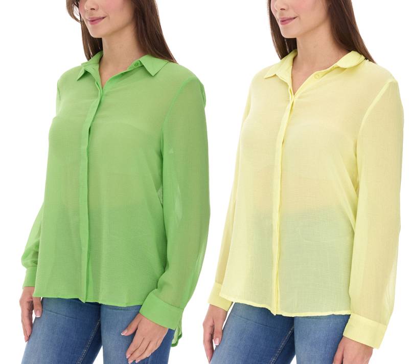 Aniston SELECTED Damen Sommer-Bluse Langarm-Shirt mit Kent-Kragen sommerliche Basic-Bluse Gelb oder Grün von Aniston