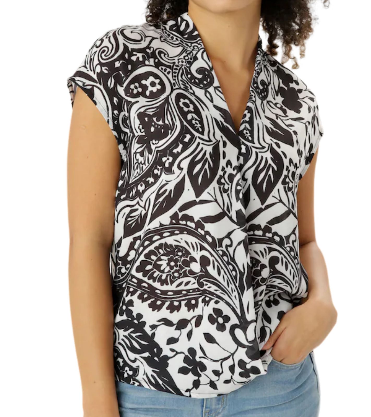 Aniston SELECTED Damen Sommer-Bluse ärmellose Bluse mit Allover-Print 99003422 Weiß/Schwarz von Aniston