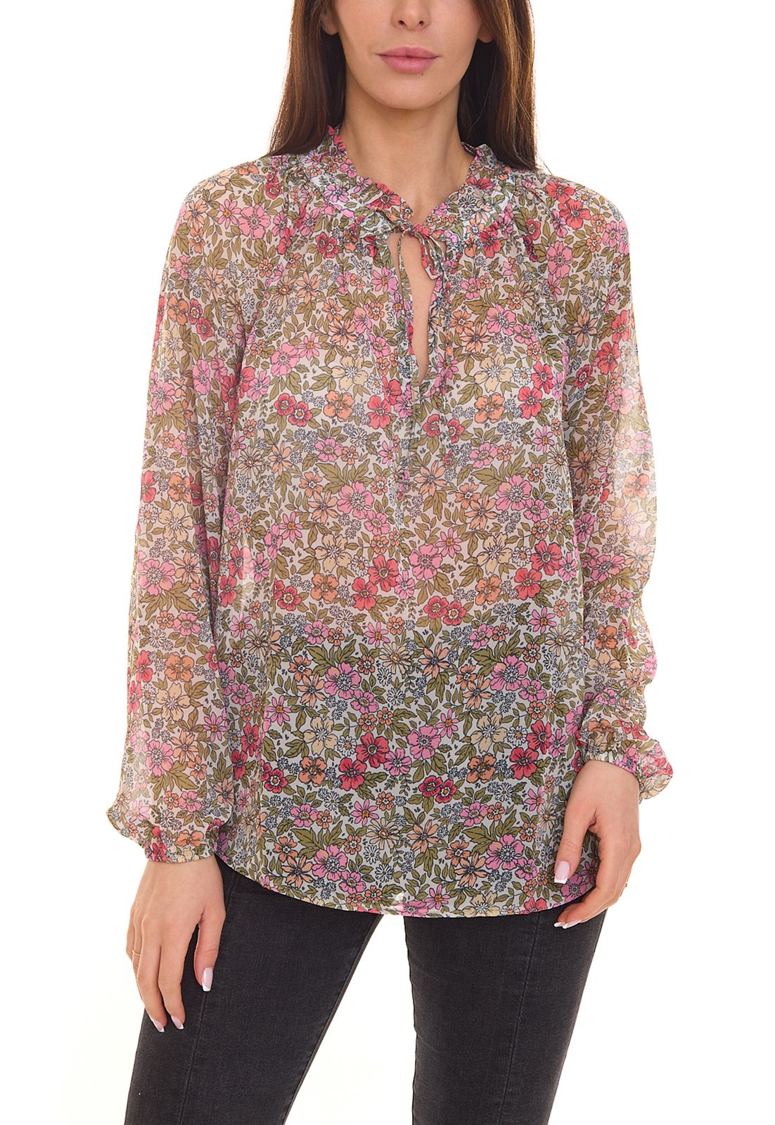 Aniston SELECTED Damen Sommer-Bluse durchsichtiges Shirt mit Allover-Print 37170051 Bunt von Aniston