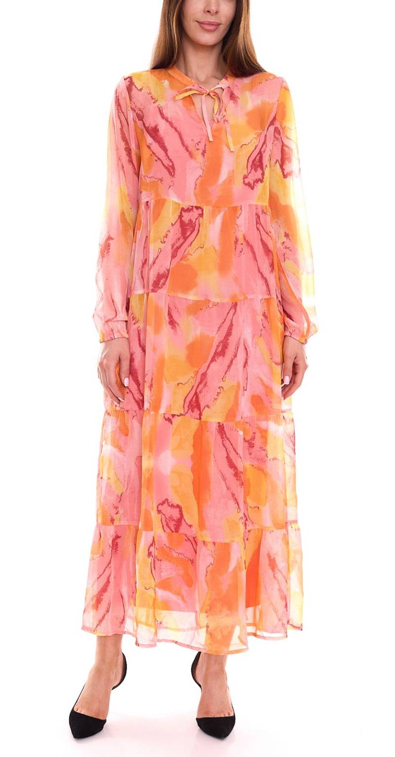 Aniston SELECTED Damen sommerliches Maxi-Kleid Sommer-Kleid Chiffon-Kleid mit langen Ärmeln 49005751 Orange/Gelb von Aniston