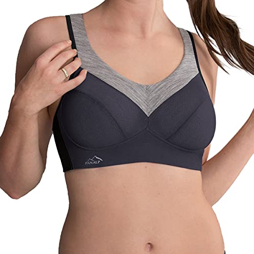 Anita Active – PANALP Wool Sport BH Damen starker Halt & ohne Bügel – Sports Bra mit hautfreundl. Merinowolle & Hightech-Netz - Weicher Sport-Büstenhalter Körbchengröße A-G 70-95 - Anthrazit/Melange von Anita