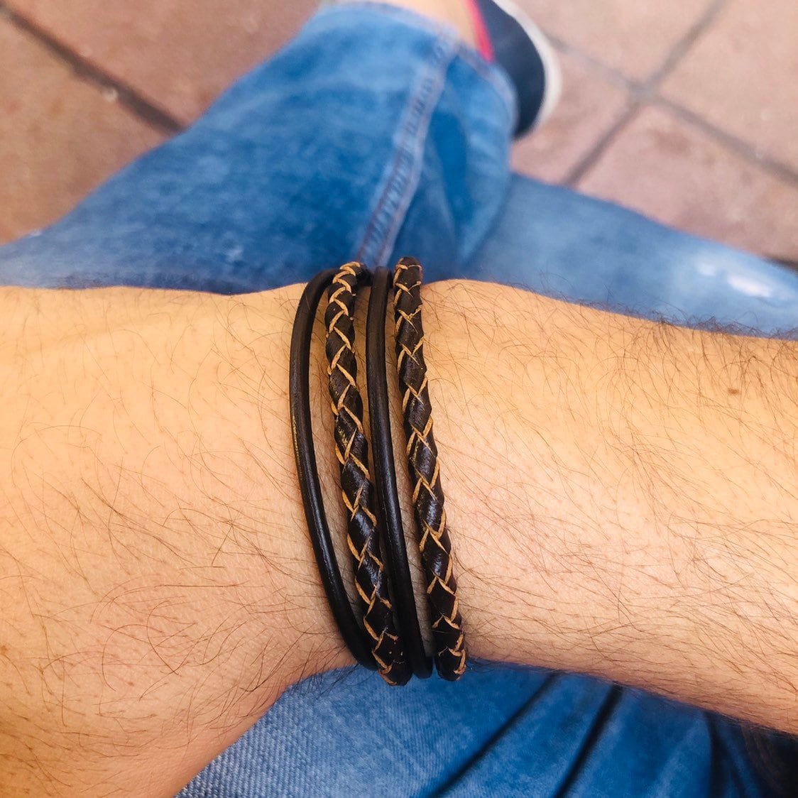 Herrenarmband Aus Leder Und Silber, Braunem Leder, Edelstahl, Gewebtes Lederarmband Für Männer von AnitasAccesorios