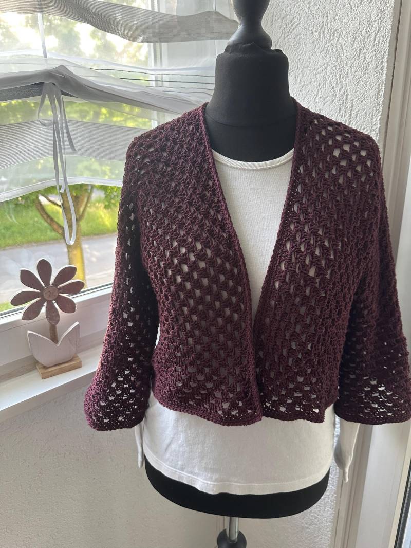 Baumwolle-Hexagon-Häkeljacke, Sechseck-Häkeljacke, Hexagon-Crop-Top, Lila, Anpassbar, Stilvoll, Gemütliche Mode, Häkeljacke Im Boho-Stil von AnitasWollewelt