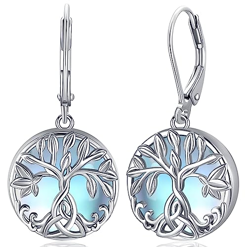 Aniu Baum des Lebens Ohrringe Silber 925, Mondstein Lebensbaum Hängend Ohrstecker für Damen Frauen von Aniu