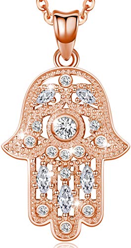 Aniu Halsketten für Frauen, Hamsa Hand der Fatima Silberkette Damen 925, Hand der Bösen Augen Anhänger mit Zirkonia, Geschenke für Freundin, Mama und Geburtstag mit 46cm Kette (Hamsa Hand) von Aniu