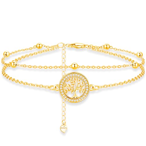Aniu Lebensbaum Armband Gold Damen - Baum des Lebens Mit Zirkonia, 925 Sterling Silber Verstellbar, Schmuck für Damen von Aniu