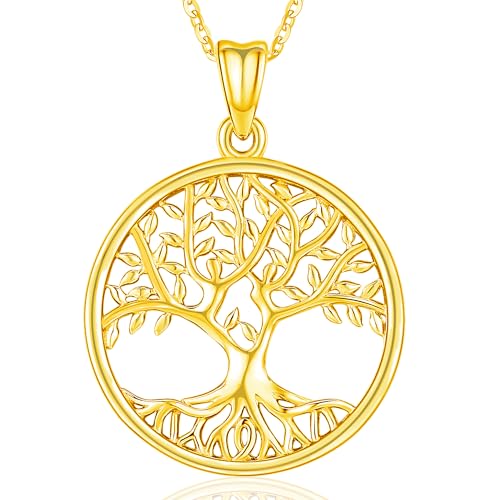 Baum des Lebens Halskette, 925 Sterling Silber Lebensbaum Anhänger Kette Gold, Baum des Lebens Anhänger Geschenkschmuck für Damen Mädchen von Aniu