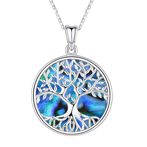 Baum des Lebens Kette für Damen Lebensbaum Anhänger Kette Sterling Silber 925 Baum des Lebens Halskette mit Abalone Muschel Schmuck für Frauen Mädchen von Aniu