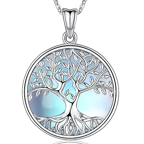 Baum des Lebens Kette Damen Lebensbaum Anhänger Sterling Silber 925 Baum des Lebens Mondstein Kette Baum des Lebens Schmuck für Frauen von Aniu