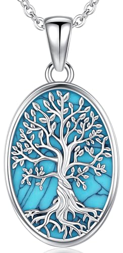 Baum des Lebens Kette Damen Lebensbaum Anhänger Sterling Silber 925 Baum des Lebens Türkis Kette Baum des Lebens Türkis Edelstein Schmuck für Frauen von Aniu