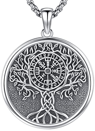 Baum des Lebens Kette Herren Sterling Silber 925 Lebensbaum Wikinger Anhänger Baum des Lebens Halskette mit Vegvisir Nordisches Amulett Wikinger Schmuck für Männer Herren von Aniu
