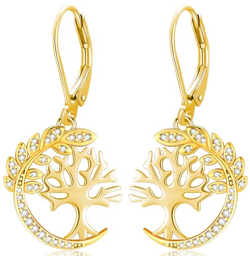 Baum des Lebens Ohrringe Gold Lebensbaum Ohrringe Silber 925 Baum des Lebens Ohrringe Damen Baum des Lebens Hängend Ohrringe für Damen Frauen von Aniu