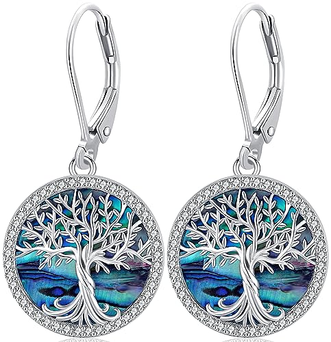Lebensbaum Ohrringe Damen mit 5A Cubic Zirkonia, Baum des Lebens Hängend Ohrringe Silber 925, Baum des Lebens Schmuck für Damen Frauen von Aniu