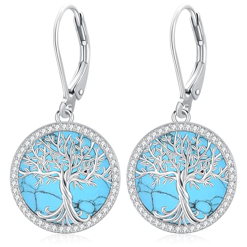 Aniu Lebensbaum Ohrringe Silber 925 Damen Baum des Lebens Türkis Ohrringe Hängend Schmuck für Damen Frauen von Aniu