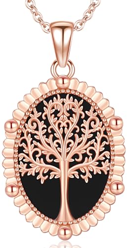 Damen Baum des Lebens Kette Gold Baum des Lebens Anhänger Silber 925 Lebensbaum Kette Rosegold mit Gravur Baum des Lebens Halskette mit Achat Schwarz Baum des Lebens Schmuck für Frauen Damen von Aniu