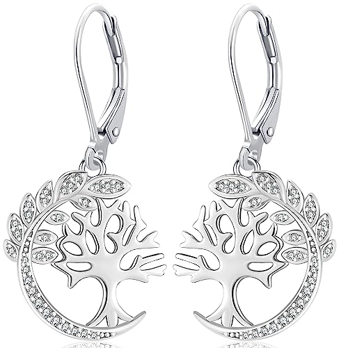 Aniu Damen Baum des Lebens Ohrringe Silber 925, Lebensbaum Ohrringe Hängend Ohrringe mit 5A Cubic Zirkonia, Schmuck für Damen Frauen von Aniu