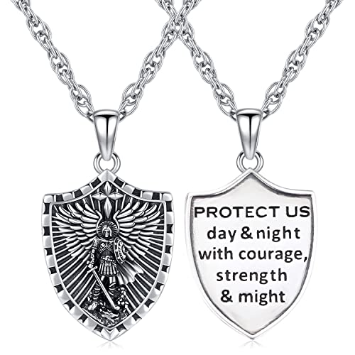 Erzengel Michael Anhänger Halskette Sterling Silber 925 Saint Michael Kette Herren Damen Medaillen Erzengel St Michael Christliche Erzengel Anhänger Religiöser Schmuck für Männer Frauen von Aniu