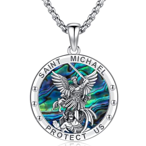 Erzengel Michael Anhänger Sterling Silber 925,Saint Michael Kette Herren, Medaillen Erzengel St Michael,Christliche Erzengel Halskette Religiöser Schmuck für Männer Frauen von Aniu