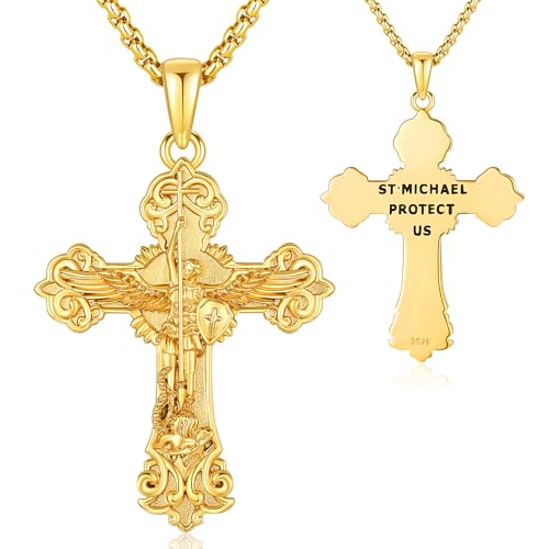 Erzengel Michael Kette Kreuz Gold Erzengel Michael Anhänger Silber 925 Saint Michael Anhänger Herren Halskette St Michael Anhänger Gold Erzengel Religiöser Schmuck für Herren Damen von Aniu