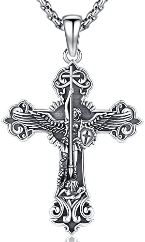 Erzengel Michael Kette Sterling Silber 925 Saint Michael Anhänger Herren Medaillen Erzengel St Michael Christliche Erzengel Halskette Religiöser Schmuck für Männer Frauen von Aniu