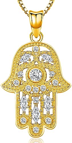 Fatima Hand Kette Gold Hamsa Hand Kette Gold für Damen Hand der Fatima Kette Silber 925 Fatima Hand Anhänger und Auge Halsketten Fatimas Hand Schmuck für Damen Mädchen von Aniu