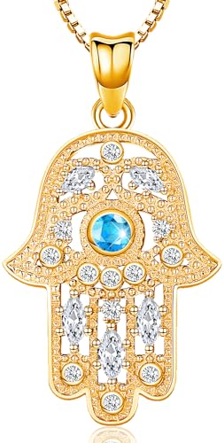 Fatima Hand Kette Gold Hand der Fatima Kette Gold für Damen Hamsa Hand Kette Silber 925 Fatima Hand Anhänger mit Blaue Auge Halsketten Fatimas Hand Schmuck für Damen Mädchen von Aniu