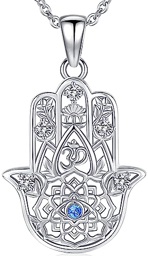 Fatima Hand Kette Silber 925, Hamsa Hand Kette für Damen, Hand der Fatima Anhänger Halsketten, Fatimas Hand Schmuck Geschenke für Mädchen Mama Freundin von Aniu