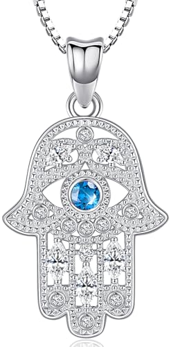 Fatima Hand Kette Silber 925 Hamsa Hand Kette für Damen Hand der Fatima Anhänger Kette und Blaue Auge, Halsketten Fatimas Hand Schmuck für Damen Mädchen von Aniu