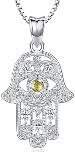 Fatima Hand Kette Silber 925 Hamsa Hand Kette für Damen Hand der Fatima Kette und Auge Fatima Hand Anhänger mit Hellgrüner Zirkon,Halsketten Fatimas Hand Schmuck für Damen Mädchen von Aniu