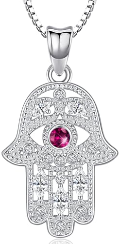 Fatima Hand Kette Silber 925 Hamsa Hand Kette für Damen Hand der Fatima Kette und Auge Fatima Hand Anhänger mit Pink Zirkon Halsketten Fatimas Hand Schmuck für Damen Mädchen von Aniu