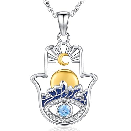 Fatima Hand Kette Silber 925 Hamsa Hand Kette für Damen Hand der Fatima Kette und Blaue Auge Fatima Hand Anhänger Gold Halsketten Fatimas Hand Schmuck für Damen Mädchen von Aniu