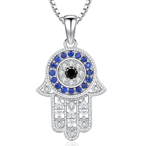 Fatima Hand Kette Silber 925 Hamsa Hand Kette für Damen Hand der Fatima Kette und Blaue Auge Fatima Hand Anhänger Silber Halsketten Fatimas Hand Schmuck für Damen Mädchen von Aniu