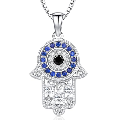 Fatima Hand Kette Silber 925 Hamsa Hand Kette für Damen Hand der Fatima Kette und Blaue Auge Fatima Hand Anhänger Silber Halsketten Fatimas Hand Schmuck für Damen Mädchen von Aniu