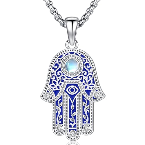 Fatima Hand Kette Silber 925 Hand der Fatima Kette mit Blaue Auge Anhänger Hamsa Hand Böses Auge Kette Nazar Auge Fatimas Hand Schmuck für Damen Frauen von Aniu