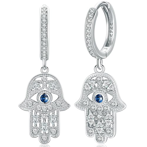 Fatima Hand Ohrringe 925 Silber Hand der Fatima Ohrringe Damen Hamsa Hand Ohrringe mit blauer Auge Damen Ohrringe Silber 925 Fatima Hand der Fatima Schmuck Geschenke für Frauen von Aniu