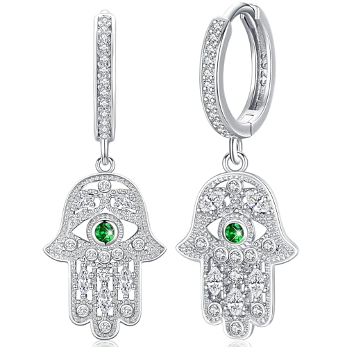 Fatima Hand Ohrringe 925 Silber mit grüner Auge Damen Ohrringe Hamsa Hand der Fatima Schmuck Geschenke für Frauen von Aniu