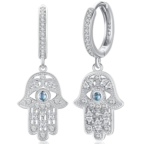 Fatima Hand Ohrringe 925 Silber mit hellblauen Auge Damen Ohrringe Hamsa Hand der Fatima Schmuck Geschenke für Frauen von Aniu