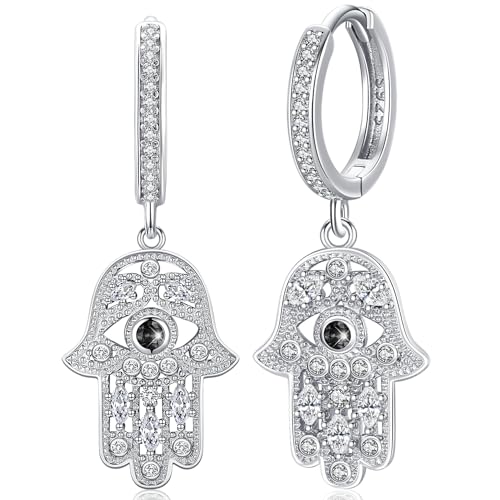 Fatima Hand Ohrringe 925 Silber schwarzen Auge Damen Ohrringe Hamsa Hand der Fatima Schmuck Geschenke für Frauen von Aniu